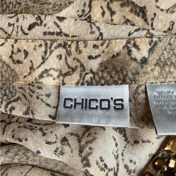 Chicos Silk Blouse Large Floral Artsy Embellished Fairycore Bohemian Whimsigoth - Picture 6 of 9